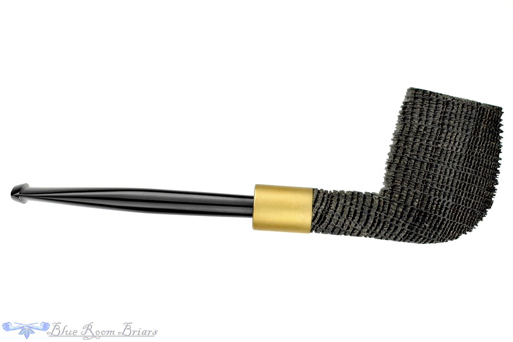 Blue Room Briars is proud to present this Yorgos Mitakidis Pipe 3722 Sandblast Morta Billiard with Brushed Brass and Military Mount