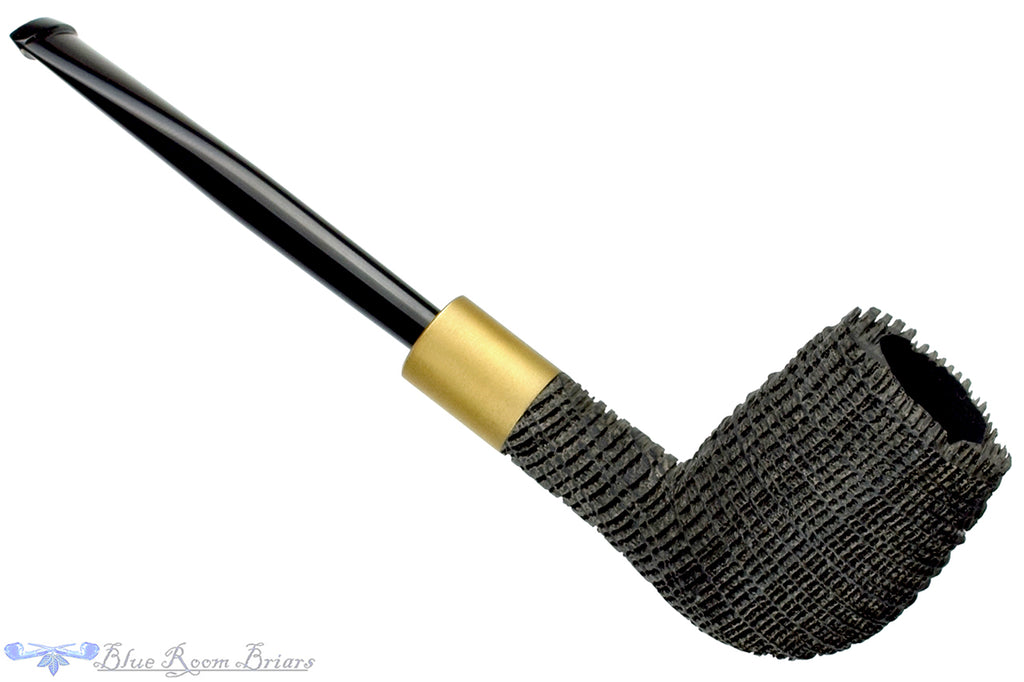 Blue Room Briars is proud to present this Yorgos Mitakidis Pipe 3722 Sandblast Morta Billiard with Brushed Brass and Military Mount