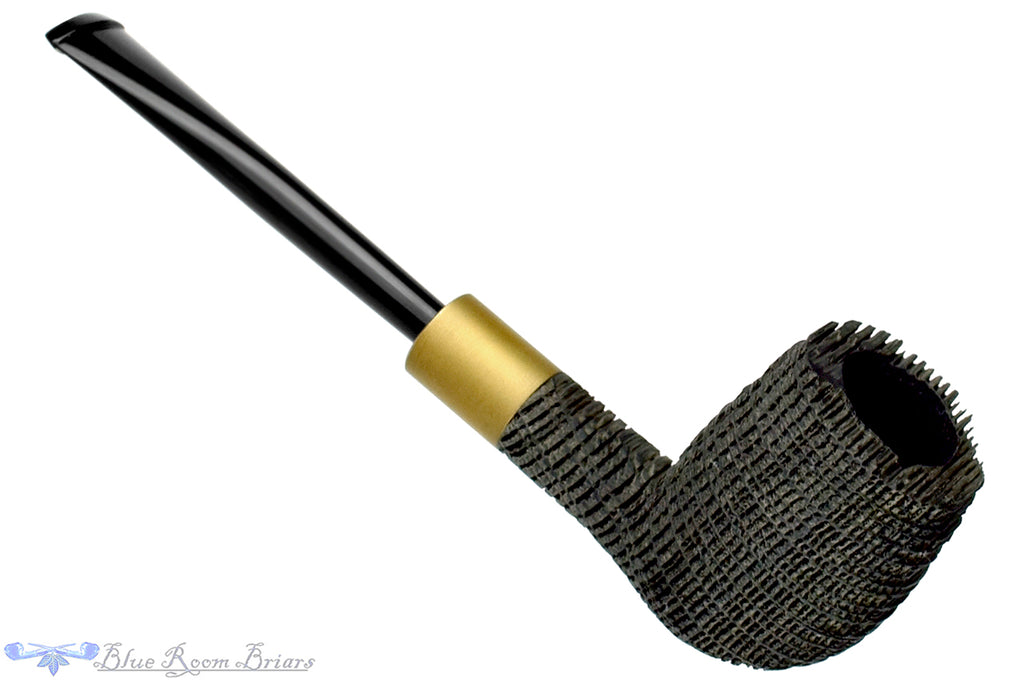 Blue Room Briars is proud to present this Yorgos Mitakidis Pipe 3722 Sandblast Morta Billiard with Brushed Brass and Military Mount
