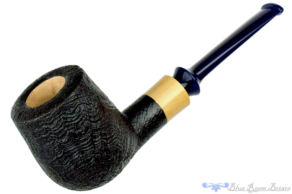 Blue Room Briars is proud to present this Doug Finlay Pipe Large Black Blast Billiard with Boxwood and Blue Stem