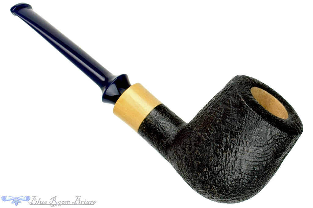 Blue Room Briars is proud to present this Doug Finlay Pipe Large Black Blast Billiard with Boxwood and Blue Stem