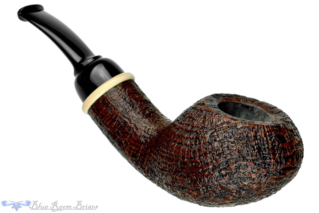 Blue Room Briars is proud to present this Bill Shalosky Pipe 582 Bent Contrast Blast Tomato with Mammoth Ivory