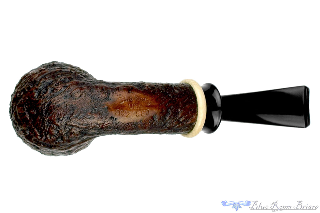 Blue Room Briars is proud to present this Bill Shalosky Pipe 580 Bent Contrast Blast Billiard with Mammoth Ivory