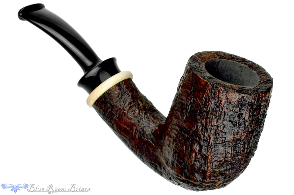 Blue Room Briars is proud to present this Bill Shalosky Pipe 580 Bent Contrast Blast Billiard with Mammoth Ivory