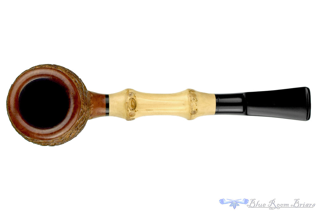 Blue Room Briars is proud to present this Mike Sebastian Bay Carved Natural Apple with Bamboo Estate Pipe