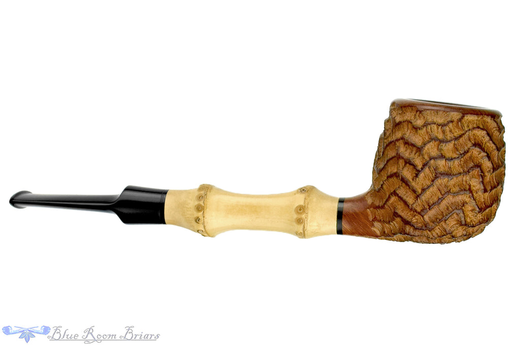 Blue Room Briars is proud to present this Mike Sebastian Bay Carved Natural Apple with Bamboo Estate Pipe