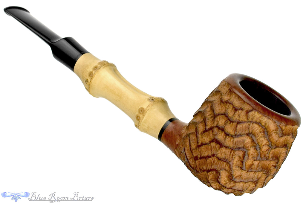 Blue Room Briars is proud to present this Mike Sebastian Bay Carved Natural Apple with Bamboo Estate Pipe