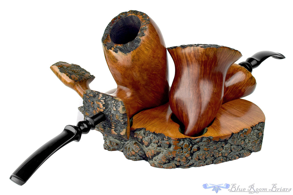 Blue Room Briars is proud to present this Mike Kabik Handmade Freehands 2 Pipe Set with Custom Briar Stand and Tamper Estate Pipes