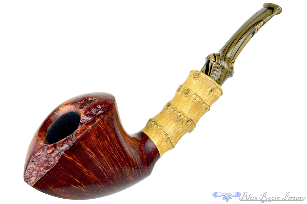 Blue Room Briars is proud to present this Nate King Pipe 773 Bent Racing Dublin with Bamboo and Plateau