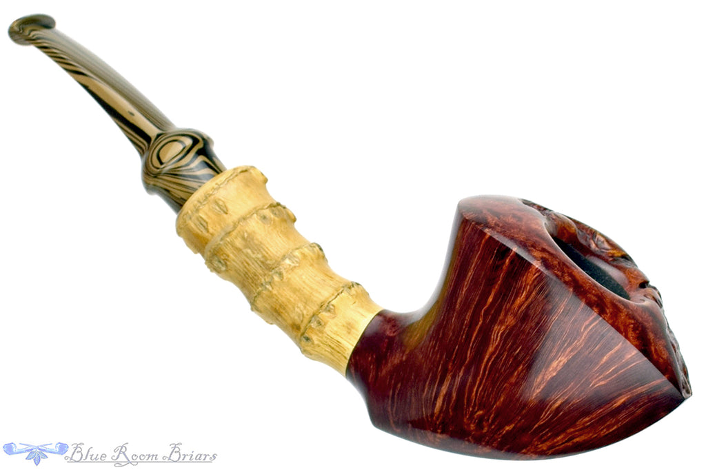 Blue Room Briars is proud to present this Nate King Pipe 773 Bent Racing Dublin with Bamboo and Plateau