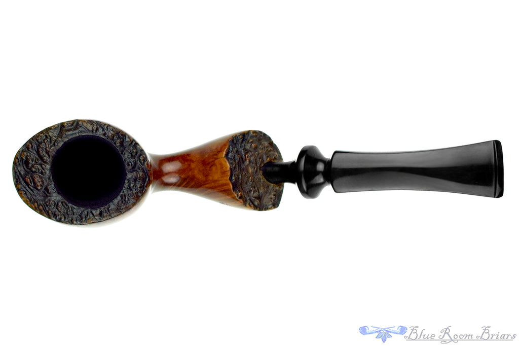 Blue Room Briars is proud to present this Viggo Nielsen Hand-Finished Bent Partial Blast Freehand with Plateaux Estate Pipe with Replacement Stem