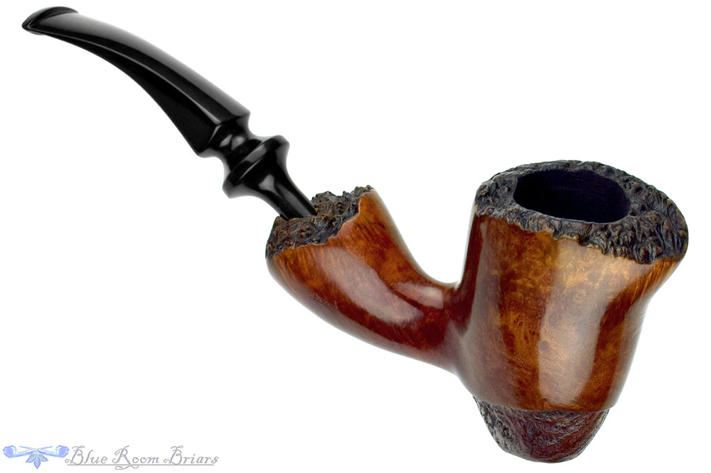 Blue Room Briars is proud to present this Viggo Nielsen Hand-Finished Bent Partial Blast Freehand with Plateaux Estate Pipe with Replacement Stem