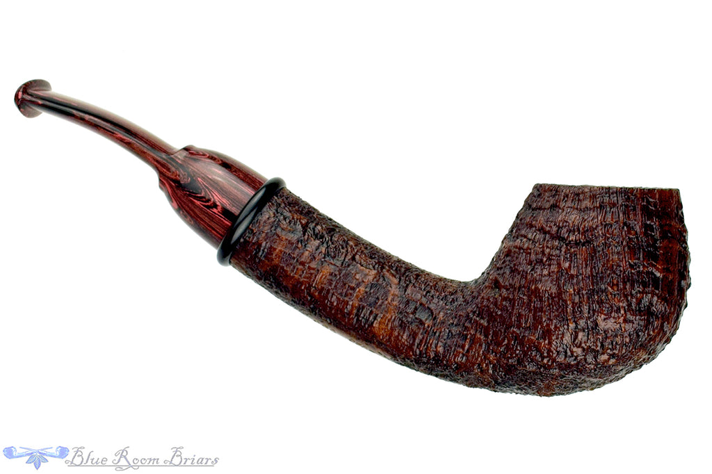 Blue Room Briars is proud to present this Bill Shalosky Pipe 657 Bent Sandblast Teapot with African Blackwood and Brindle