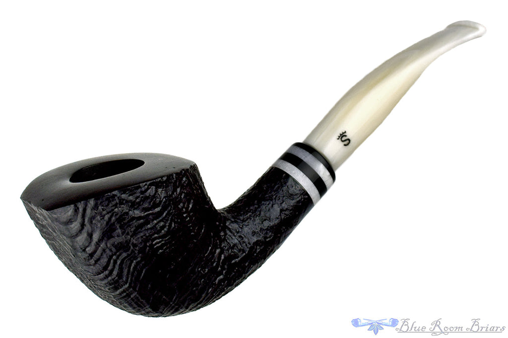 Stanwell Black White 404 1/4 Bent Black Blast Horn with Arylic and 2 Stems UNSMOKED Estate Pipe