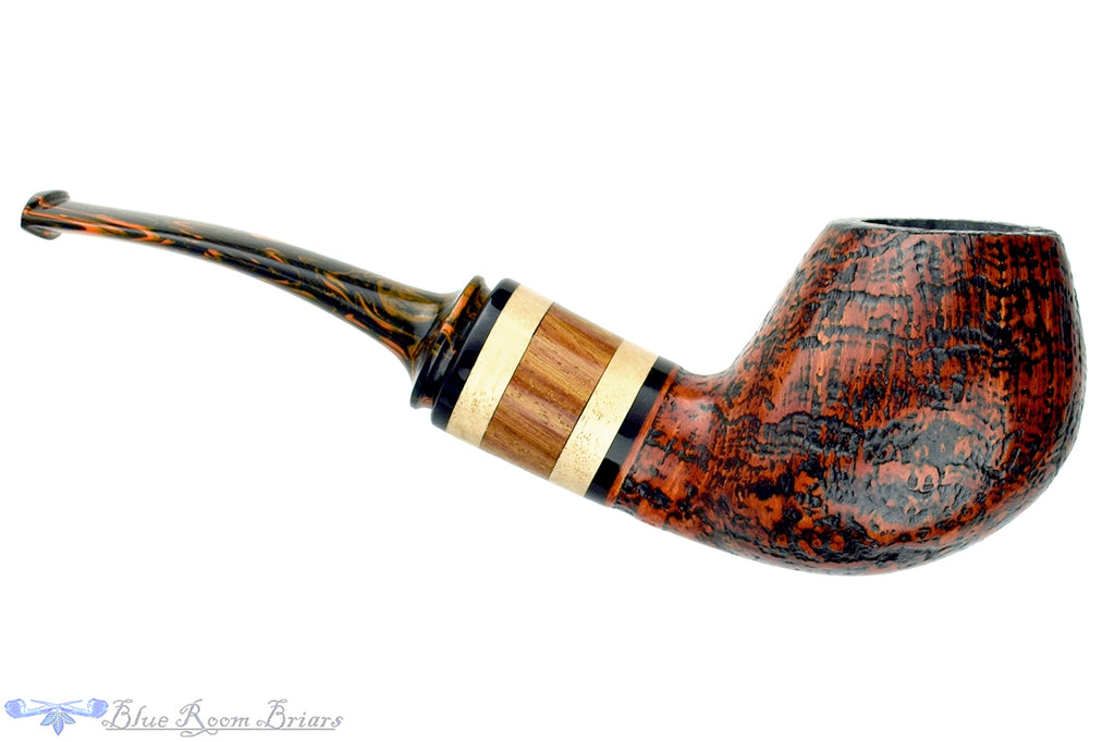 Blue Room Briars is proud to present this Daniel Mustran Pipe Bent Sandblast Egg with Exotic Wood