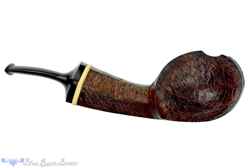 Blue Room Briars is proud to present this H Pipes by Aiden Hesslewood Freehand Bent Sandblast Blowfish with Boxwood