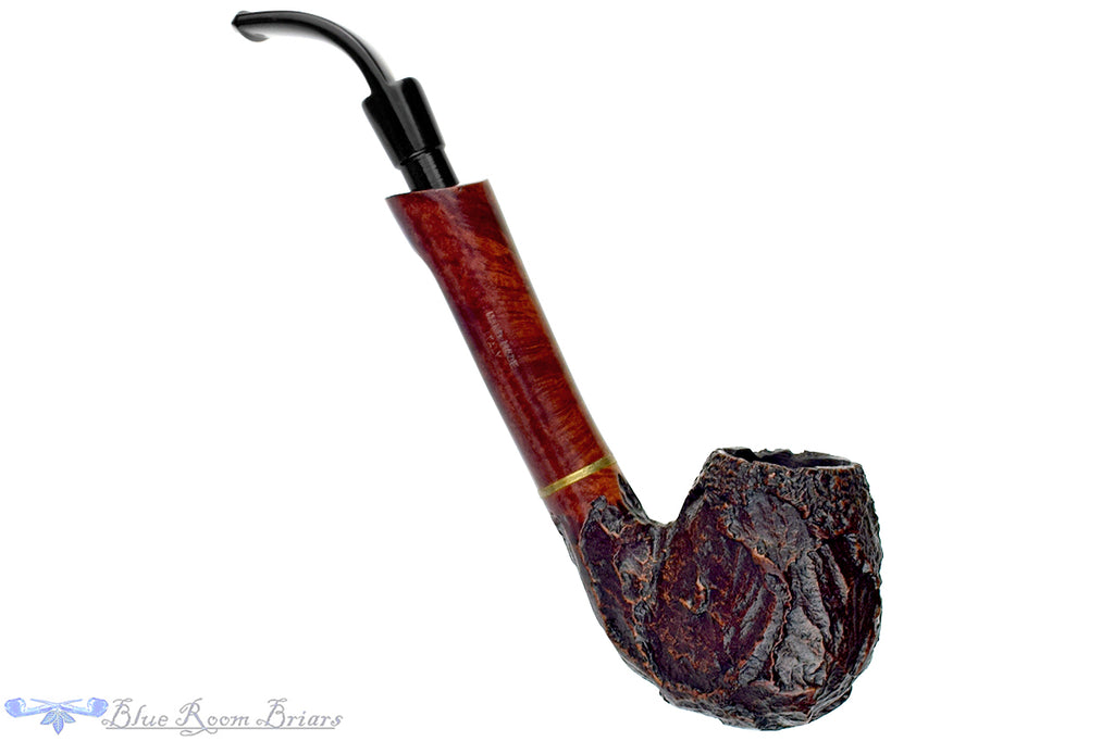 Blue Room Briars is proud to present this Ascorti New Dear New-Line Bent Partial Rusticated Billiard with Brass Estate Pipe