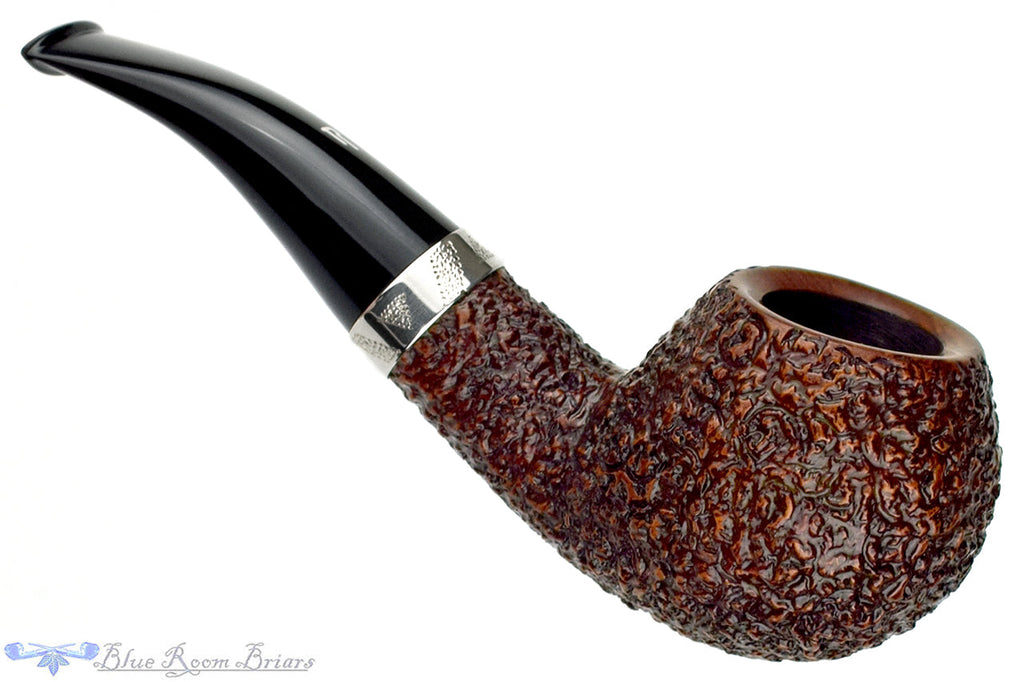 Blue Room Briars is proud to present this Rinaldo Silver Line Lithos YY 8 Bent Rusticated Author with Silver Estate Pipe