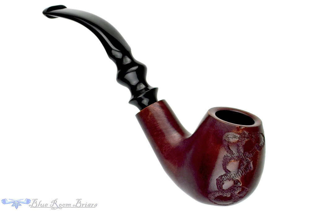 Blue Room Briars is proud to present this Norm Thompson Bent Spot Carved Apple UNSMOKED Estate Pipe