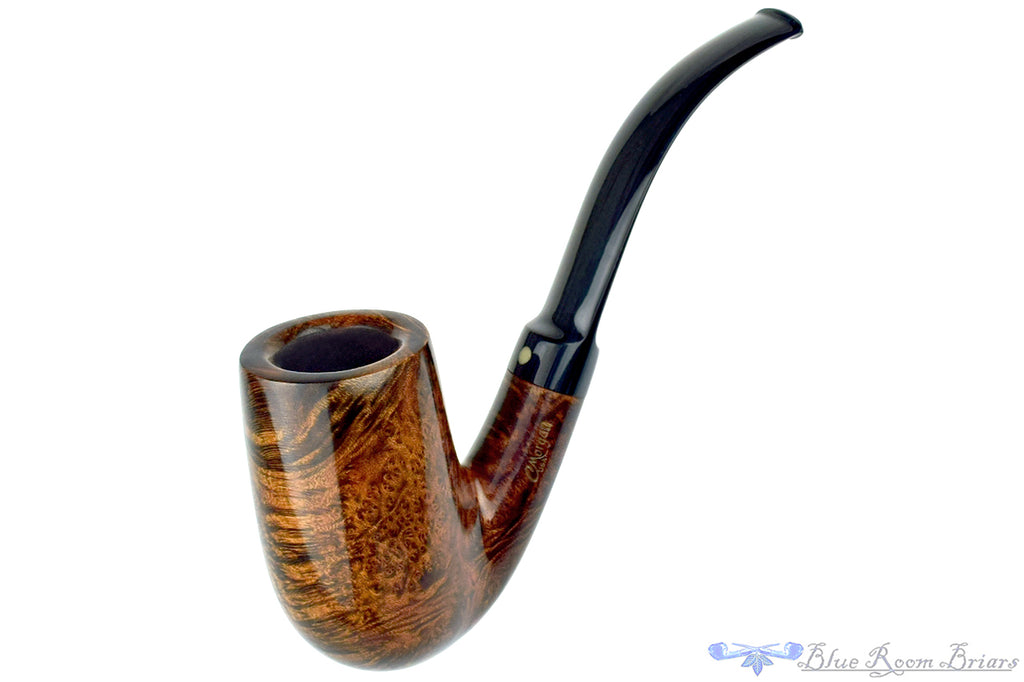 Blue Room Briars is proud to present this Chris Morgan Pipe Bent Tall Billiard with Midnight Brindle
