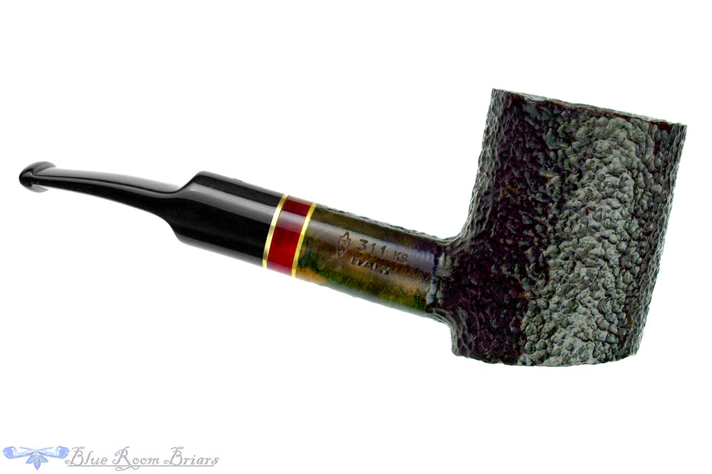 Blue Room Briars is proud to present this Savinelli Saint Nicholas (2016 Make) 311 KS Bent Rusticated Poker (6mm Filter) with Acrylic and Brass Estate Pipe