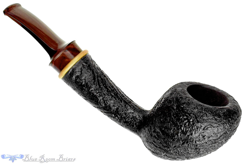 Blue Room Briars is proud to present this Bruce Weaver and Thomas James Collaboration P&T Magazine (2012 Make) Bent Sandblast Strawberry with Boxwood and Brindle Estate Pipe