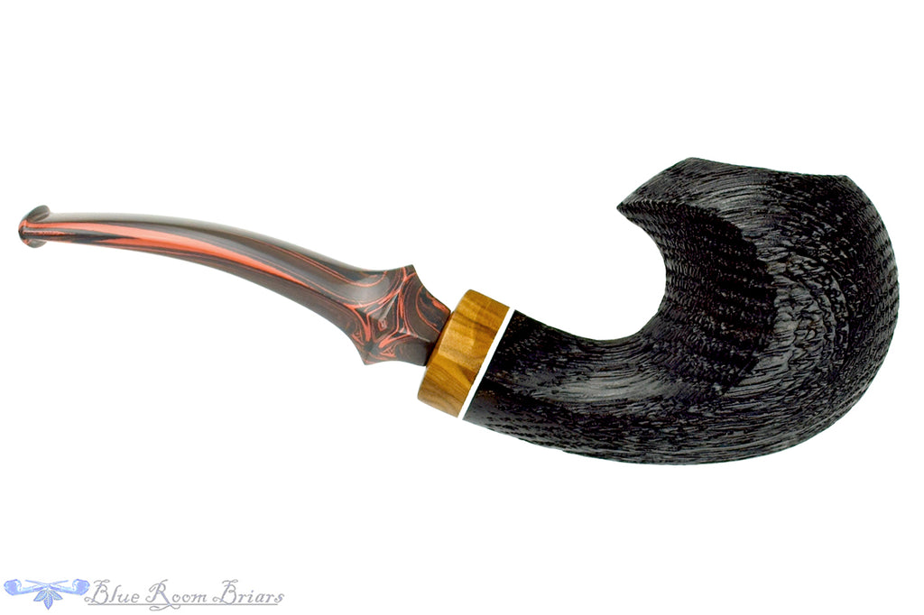 Blue Room Briars is proud to present this Marinko Neralić Pipe Bent Sandblast Morta Diamond Shank Wave with Olive Wood and Brindle