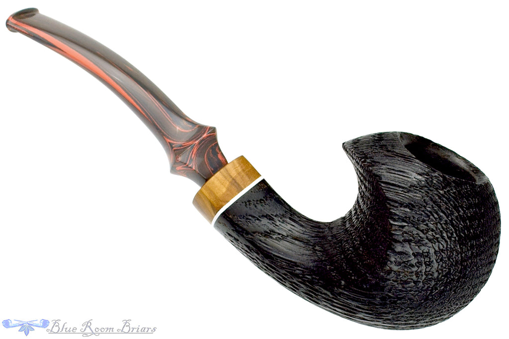 Blue Room Briars is proud to present this Marinko Neralić Pipe Bent Sandblast Morta Diamond Shank Wave with Olive Wood and Brindle