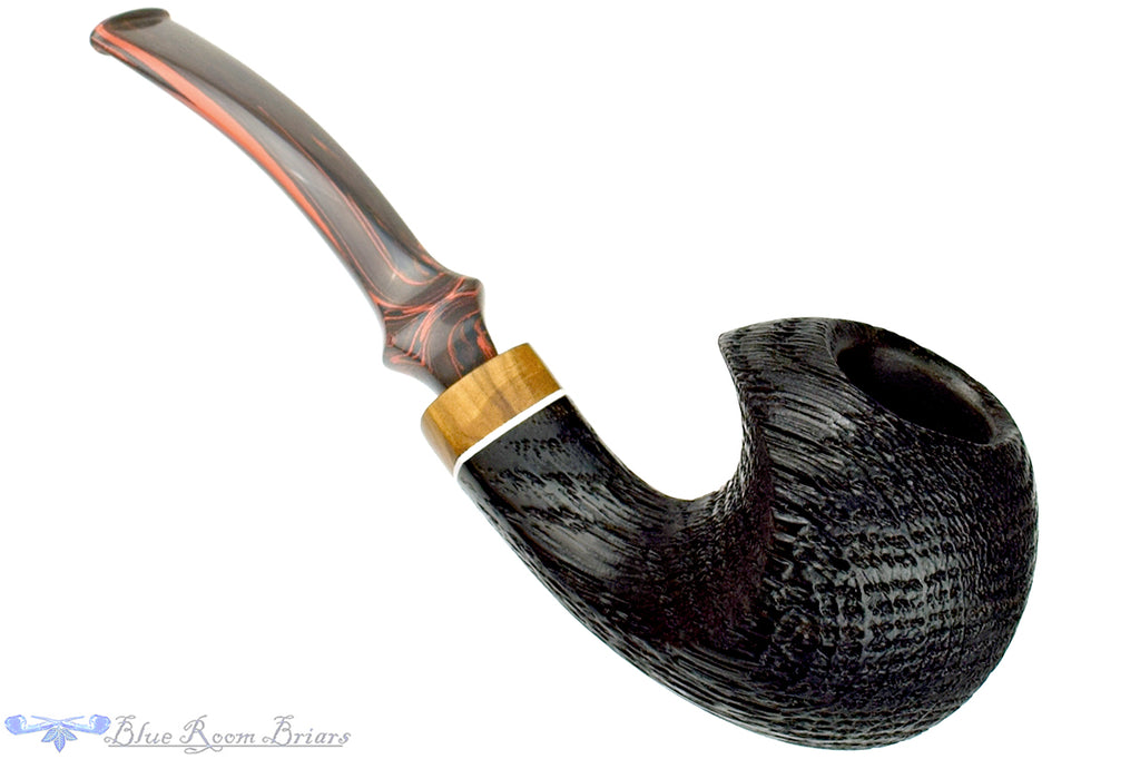 Blue Room Briars is proud to present this Marinko Neralić Pipe Bent Sandblast Morta Diamond Shank Wave with Olive Wood and Brindle