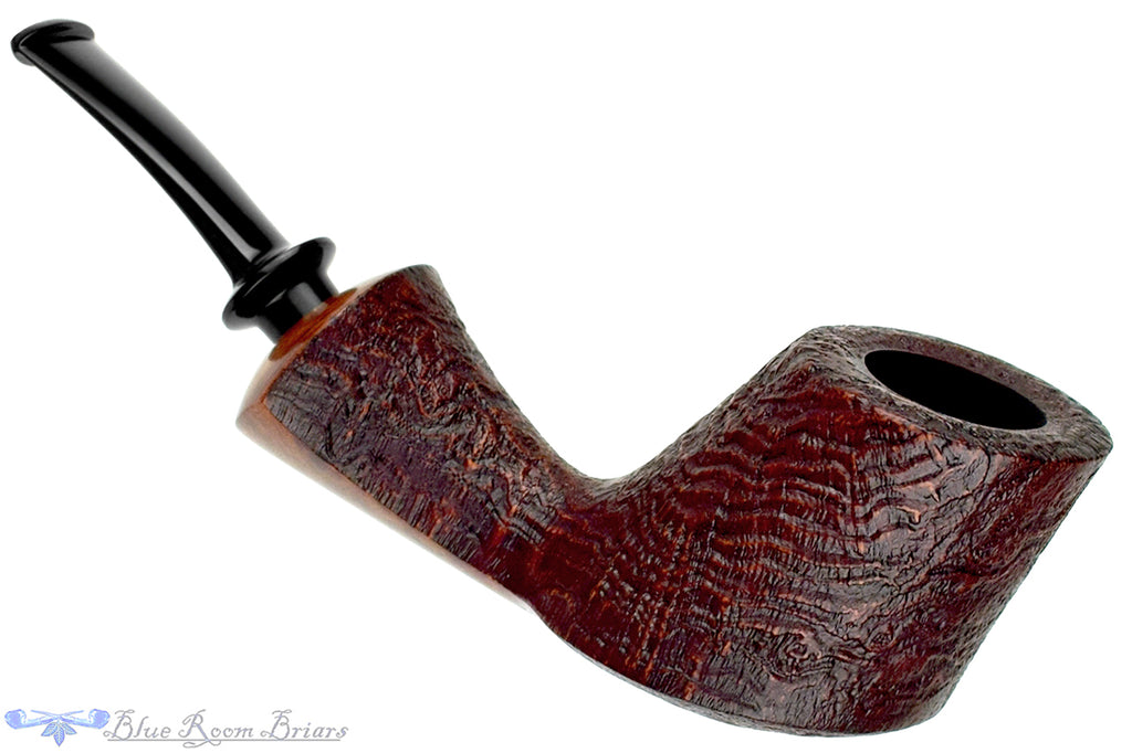 Blue Room Briars is proud to present this GH. Zhang (David S. Huber) Chicago Pipe Show 02 (2024 Make) Bent Sandblast Racing Volcano UNSMOKED Estate Pipe