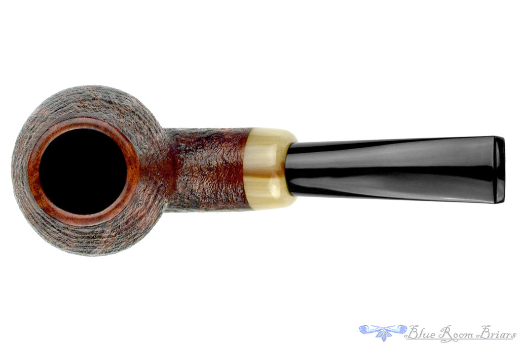 Blue Room Briars is proud to present this GH. Zhang (Sergey Ailarov) Chicago Pipe Show 08 (2024 Make) Bent Contrast Blast Tulip with Horn UNSMOKED Estate Pipe