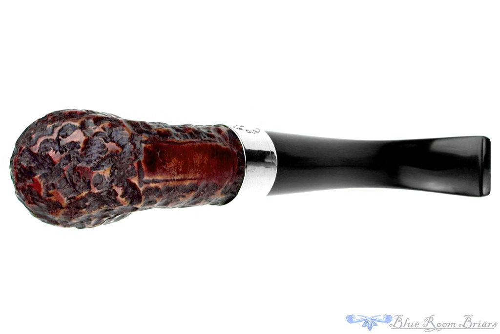 Blue Room Briar is proud to present this Peterson Donegal Rocky 338 Rusticated Bent Billiard with Nickel Estate Pipe