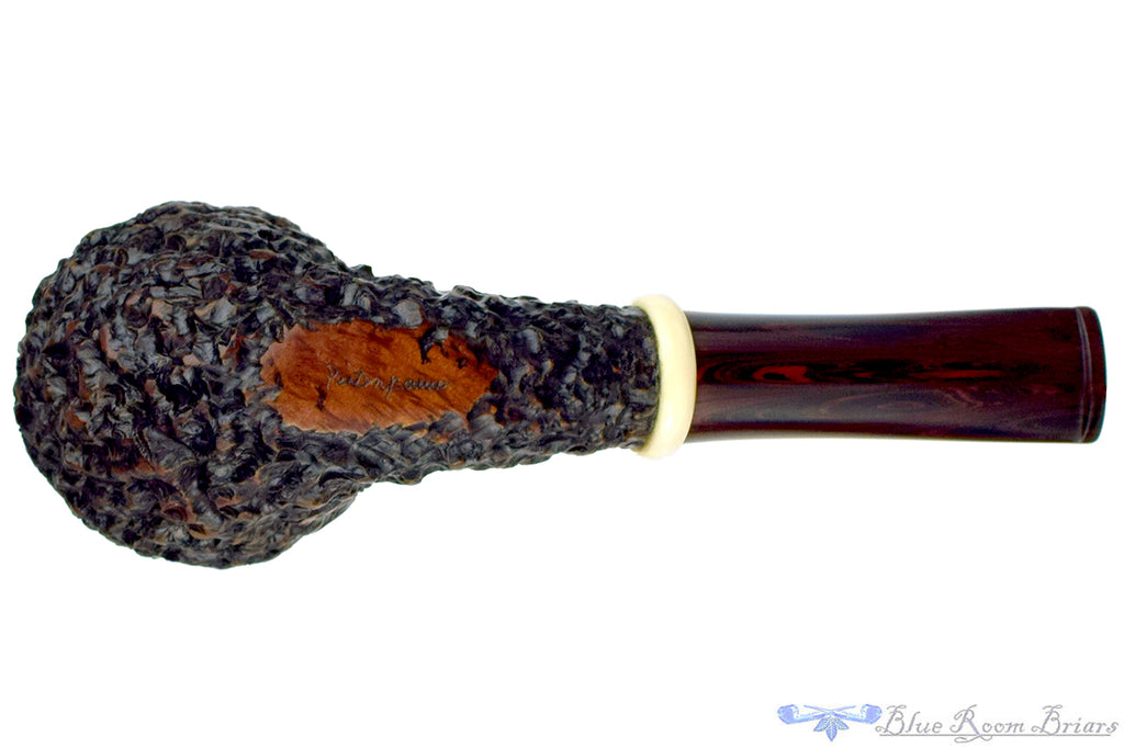 Blue Room Briars is proud to present this Jan Pietenpauw Rusticated Rhodesian Sitter with Warthog Tusk and Brindle Twin Bore Stem Estate Pipe