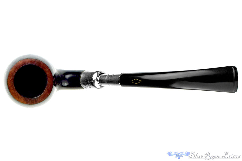 Blue Room Briars is proud to present this Brebbia Gala Night First 982 Bent Dress Black Billiard with Nickle Spigot Estate Pipe