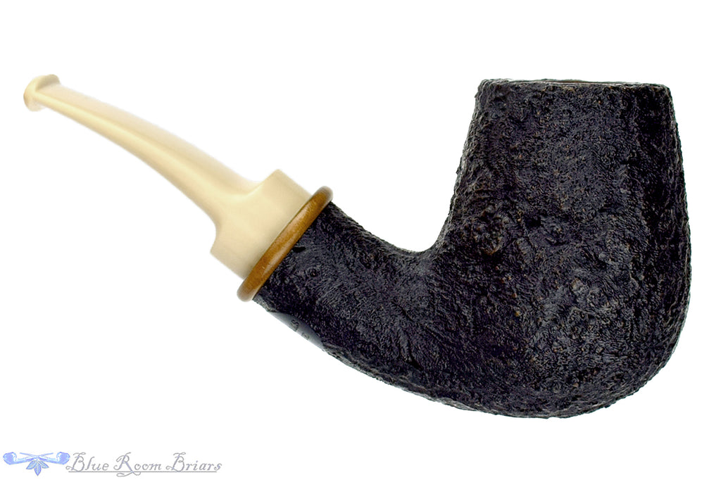 Blue Room Briars is proud to present this BriarWorks Handmade Bent Sandblast Billiard with Cocobola and Juma Stem Estate Pipe