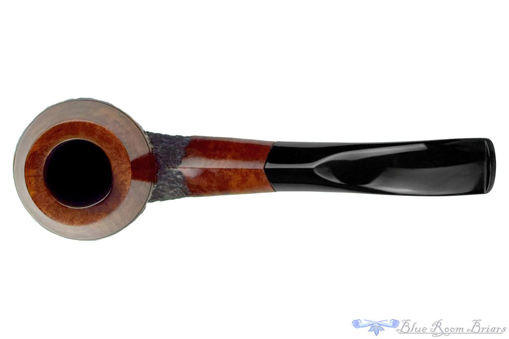 Blue Room Briars is proud to present this W.Ø. Larsen Handmade Rustica Bent Partial Rusticated Bulldog Estate Pipe with Replacement Stem