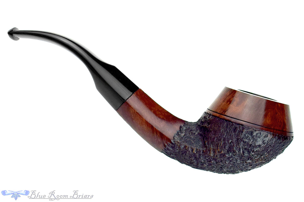 Blue Room Briars is proud to present this W.Ø. Larsen Handmade Rustica Bent Partial Rusticated Bulldog Estate Pipe with Replacement Stem