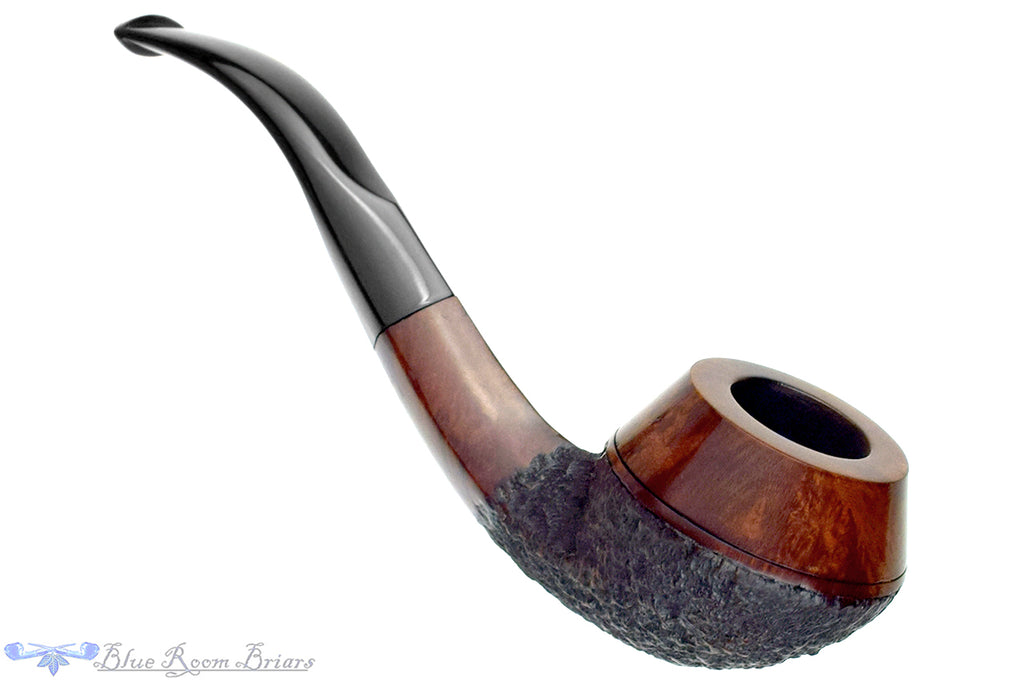 Blue Room Briars is proud to present this W.Ø. Larsen Handmade Rustica Bent Partial Rusticated Bulldog Estate Pipe with Replacement Stem