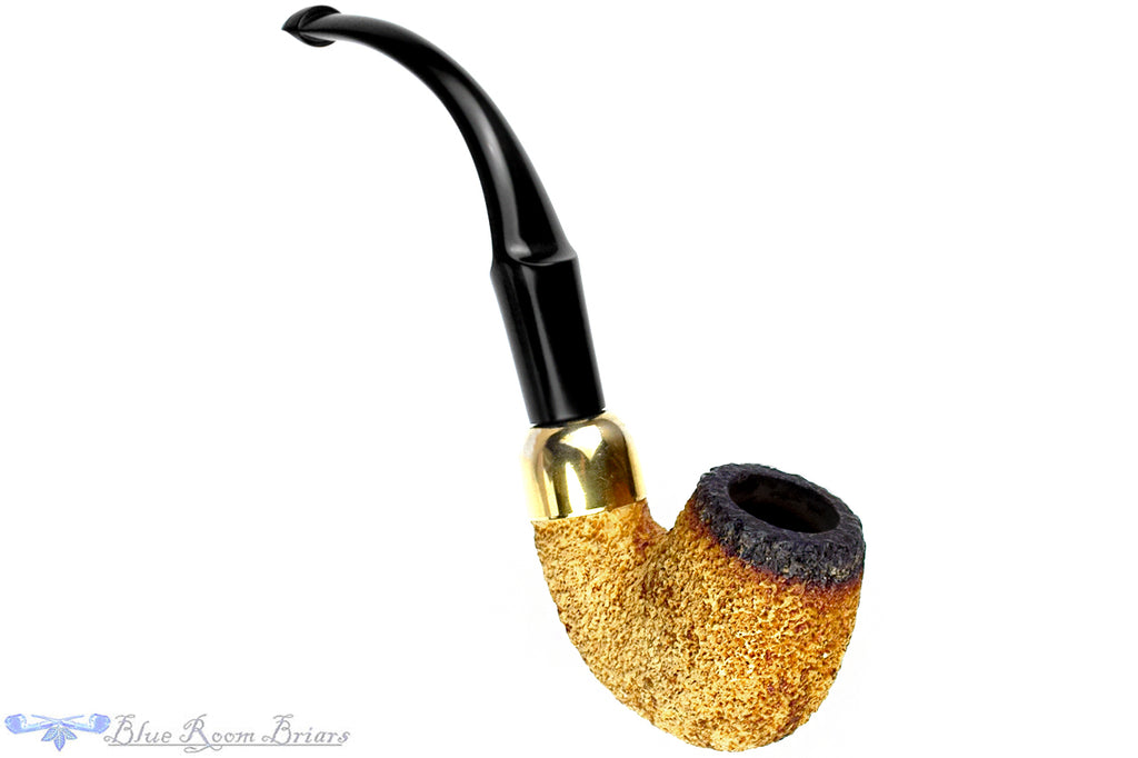 Blue Room Briar is proud to present this Peterson Meerschaum Bent Rusticated Fumed Billiard with Brass and P-Lip Estate Pipe
