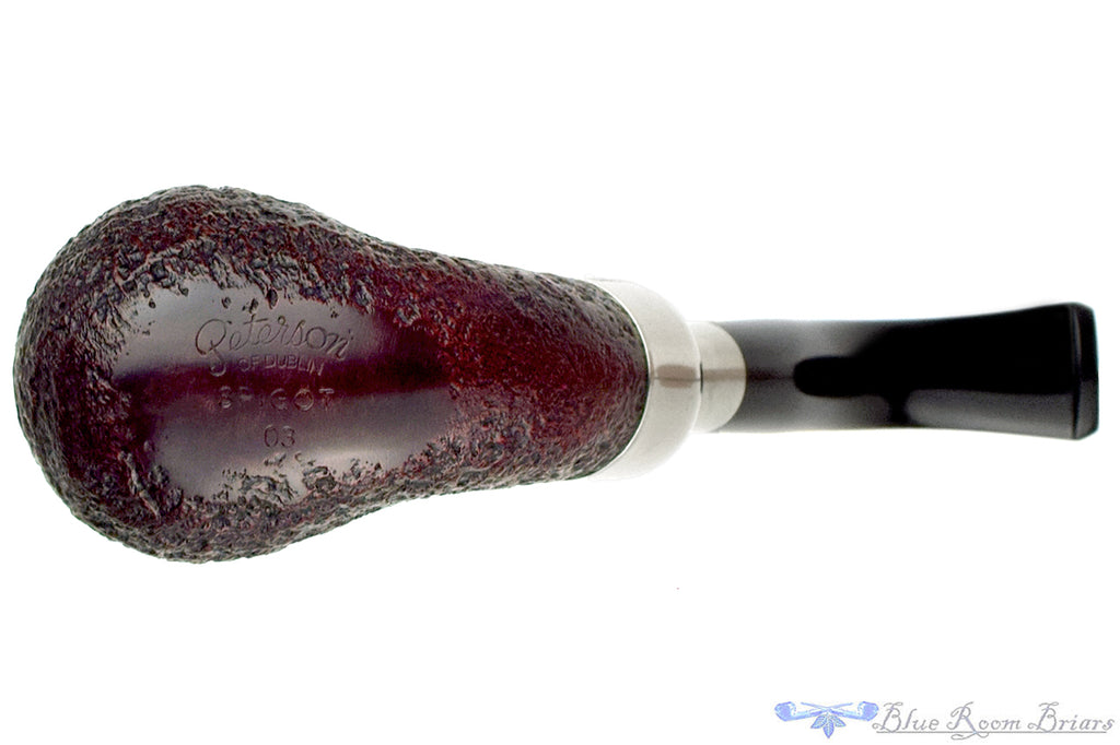 Blue Room Briars is proud to present this Peterson Spigot 03 Bent Sandblast Apple with Nickel Estate Pipe