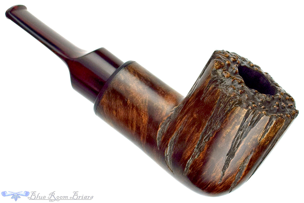 Blue Room Briars is proud to present this Joshua Ronish (2016 Make) Spot Carved Reverse Calabash with Brindle and Plateau Estate Pipe