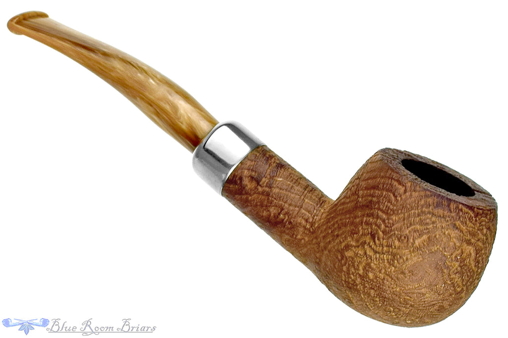 Blue Room Briars is proud to present this Peterson Burren 408 Bent Sandblast Natural Apple with Nickel and Military Mount Estate Pipe