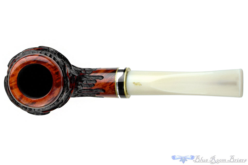 Nørding Queen Carved 1/8 Bent Billiard with Nickel and Brass Estate Pipe