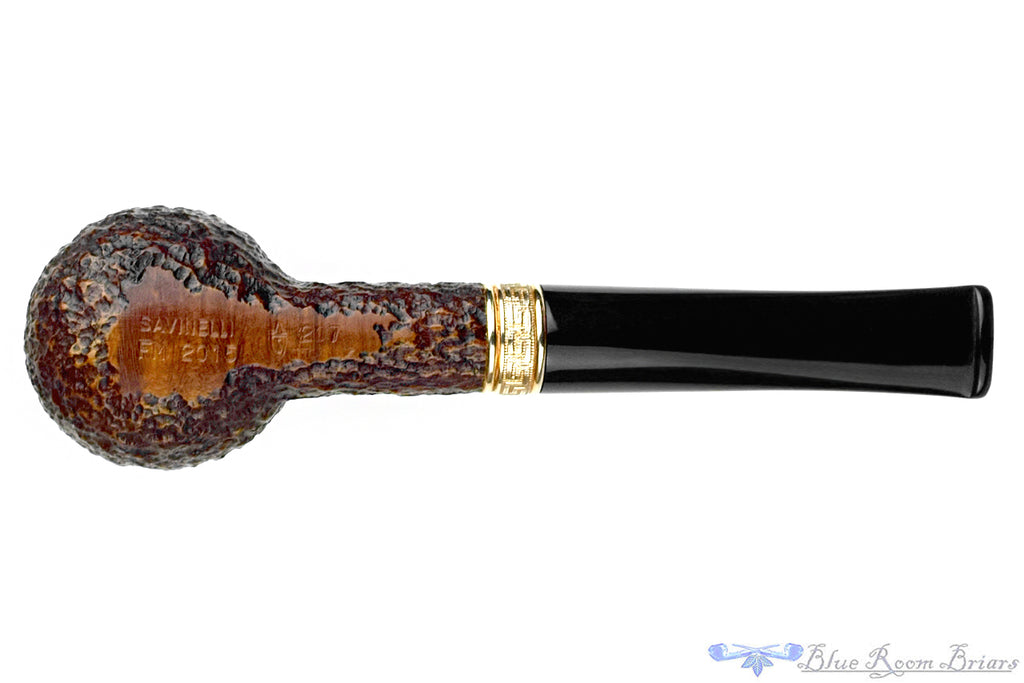 Blue Room Briars is proud to present this Savinelli FM (2015 Make) 207 Rusticated Apple (6mm Filter) with Brass Estate Pipe