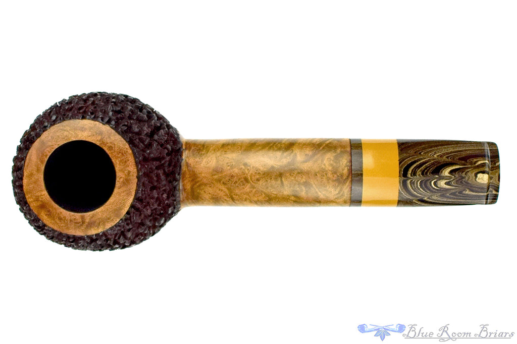 Blue Room Briars is proud to present this Dr. Bob Pipe Partial Rusticated Hawkbill and Saucer with Brindle and Ebonite