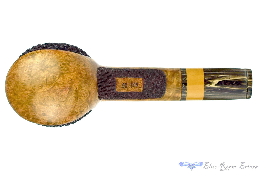 Blue Room Briars is proud to present this Dr. Bob Pipe Partial Rusticated Hawkbill and Saucer with Brindle and Ebonite