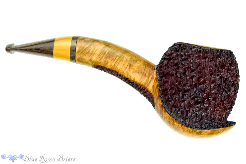 Blue Room Briars is proud to present this Dr. Bob Pipe Partial Rusticated Hawkbill and Saucer with Brindle and Ebonite