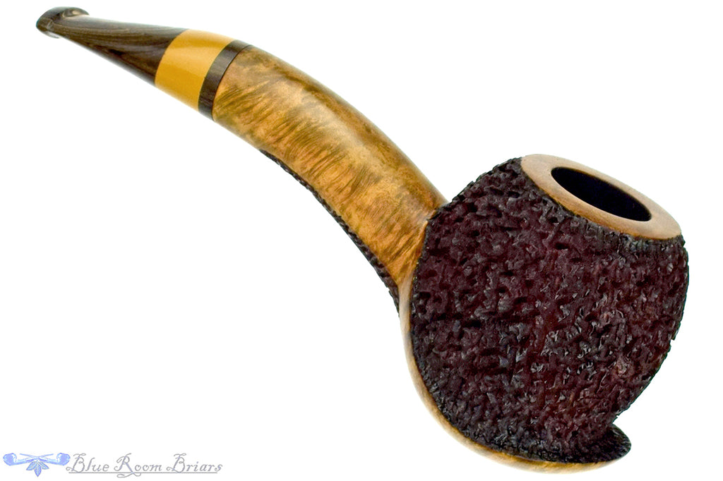 Blue Room Briars is proud to present this Dr. Bob Pipe Partial Rusticated Hawkbill and Saucer with Brindle and Ebonite