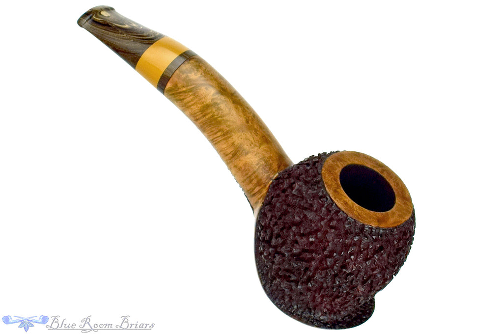 Blue Room Briars is proud to present this Dr. Bob Pipe Partial Rusticated Hawkbill and Saucer with Brindle and Ebonite