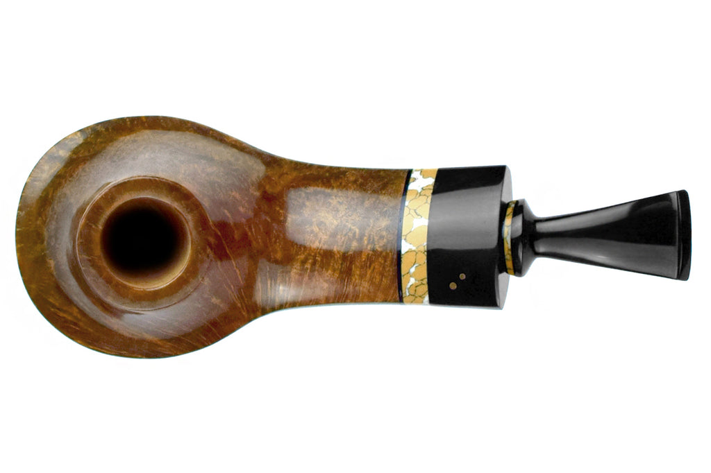 Blue Room Briars is proud to present this Joseph Skoda Bent Volcano With Stabilized Insert and Ebonite Ferrule UNSMOKED Estate Pipe